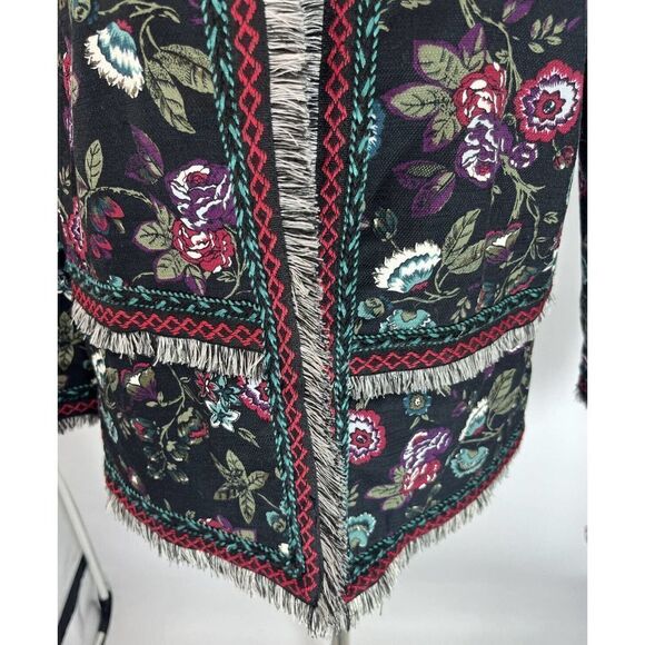 Ann Taylor Loft Black Blazer Jacket Floral Embroidered Fringe Size 8 - Picture 10 of 15